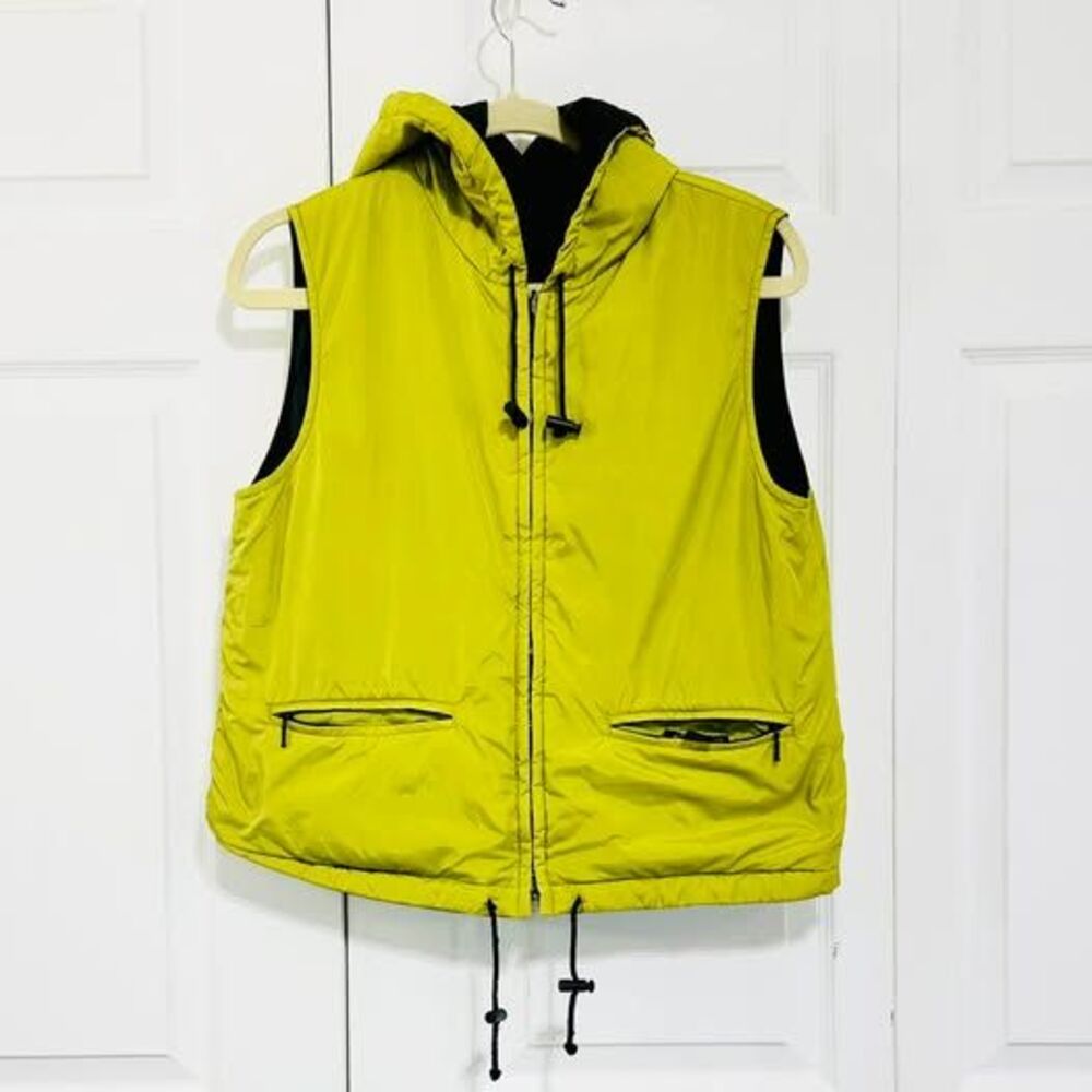 Ann Taylor Chartreuse Reversible Hooded Vest, Size Small